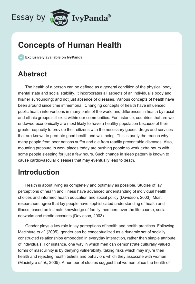 Concepts of Human Health. Page 1