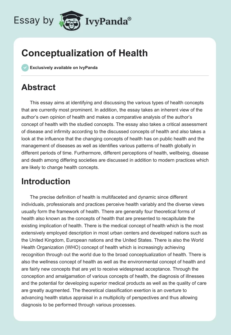 Conceptualization of Health. Page 1