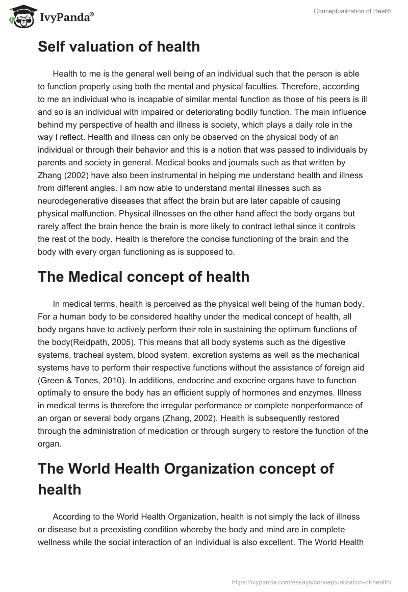 Conceptualization of Health. Page 2