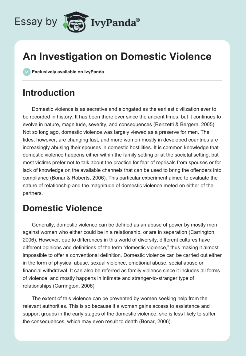 An Investigation on Domestic Violence. Page 1