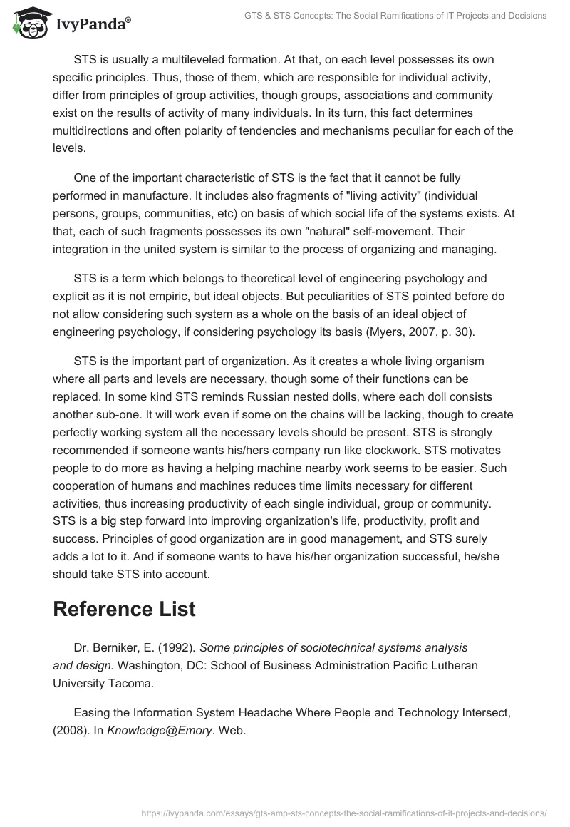 GTS & STS Concepts: The Social Ramifications of IT Projects and Decisions. Page 3