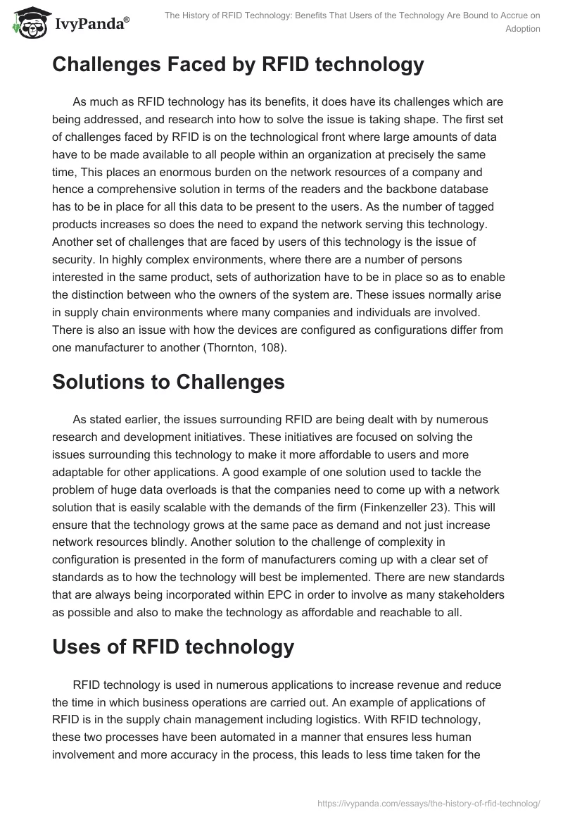The History of RFID Technology: Benefits That Users of the Technology Are Bound to Accrue on Adoption. Page 5