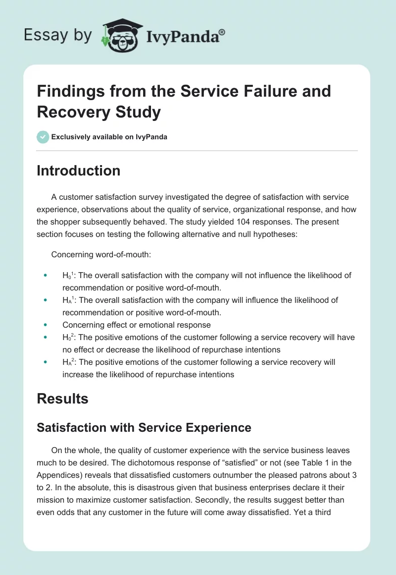 Findings from the Service Failure and Recovery Study. Page 1
