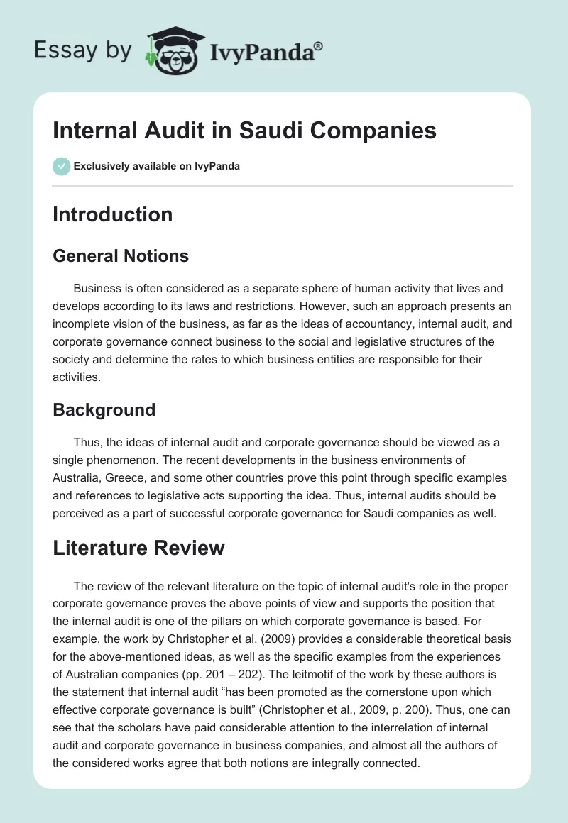 Internal Audit in Saudi Companies. Page 1