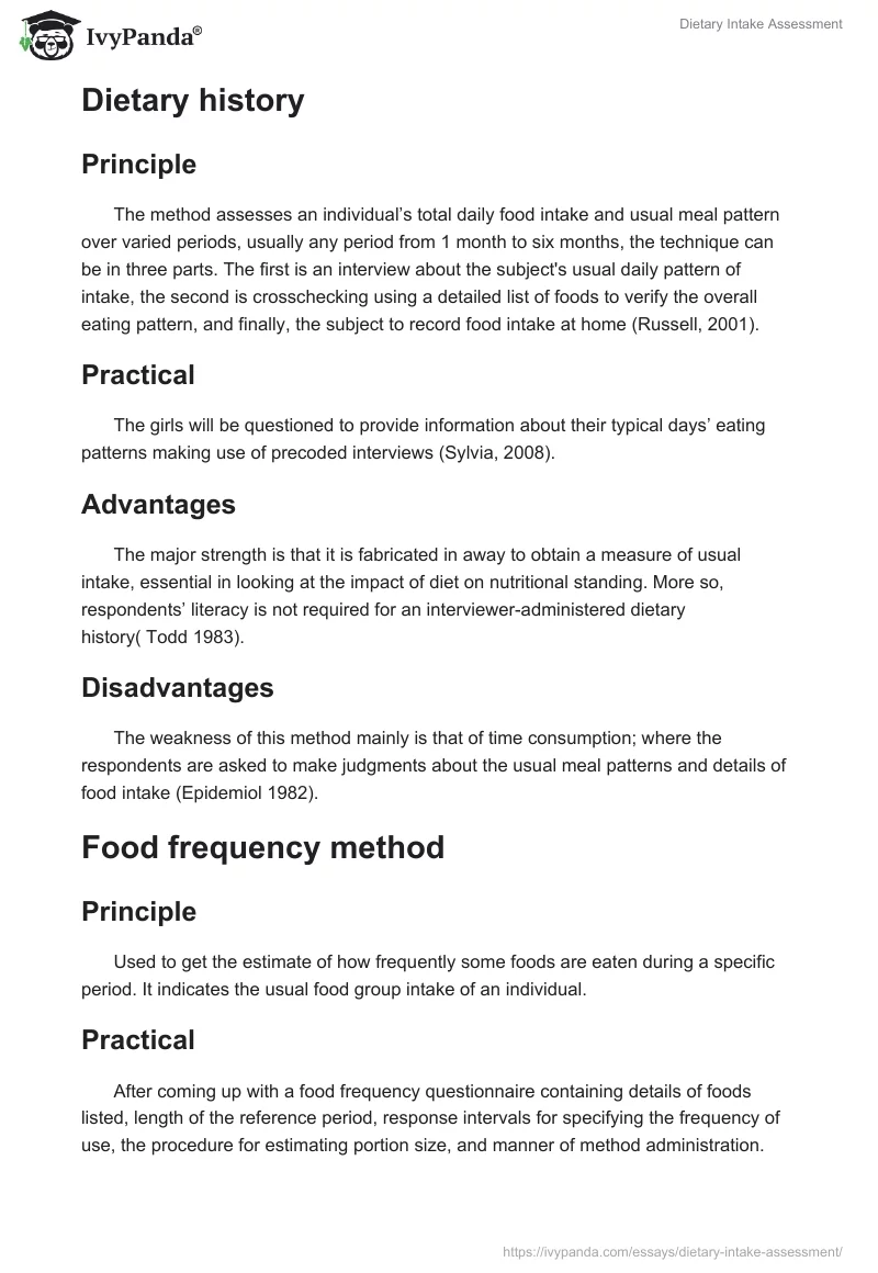 Dietary Intake Assessment. Page 4
