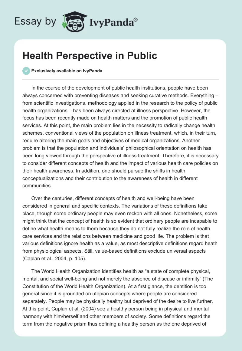 Health Perspective in Public. Page 1