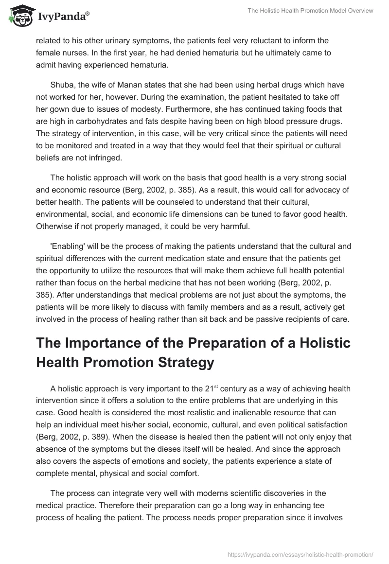 The Holistic Health Promotion Model Overview. Page 2