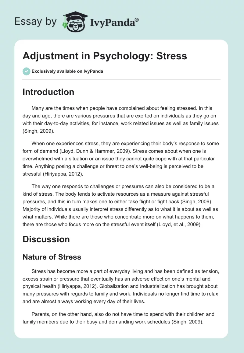 Adjustment in Psychology: Stress. Page 1