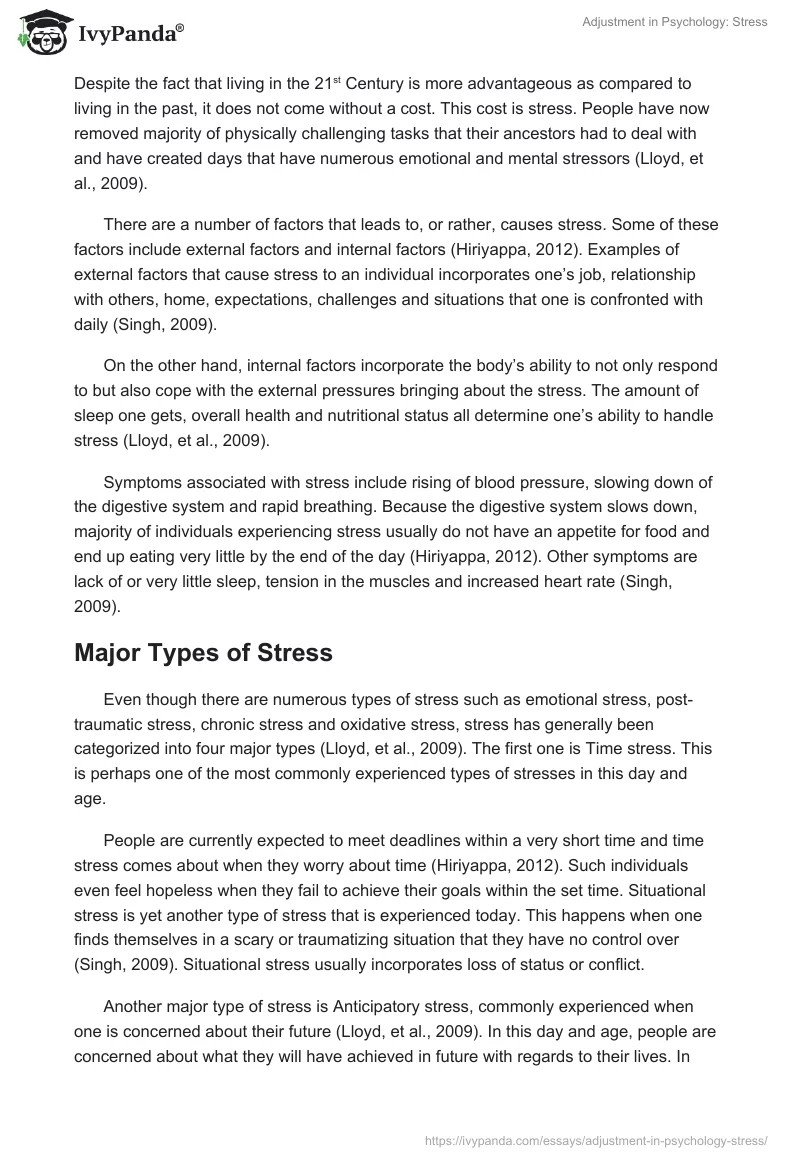 Adjustment in Psychology: Stress. Page 2