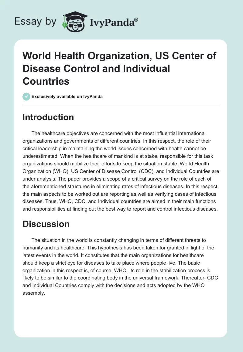 World Health Organization, US Center of Disease Control and Individual Countries. Page 1