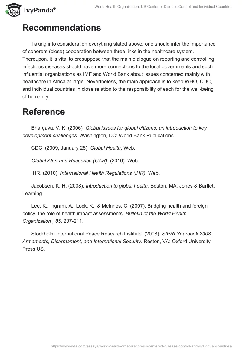 World Health Organization, US Center of Disease Control and Individual Countries. Page 4