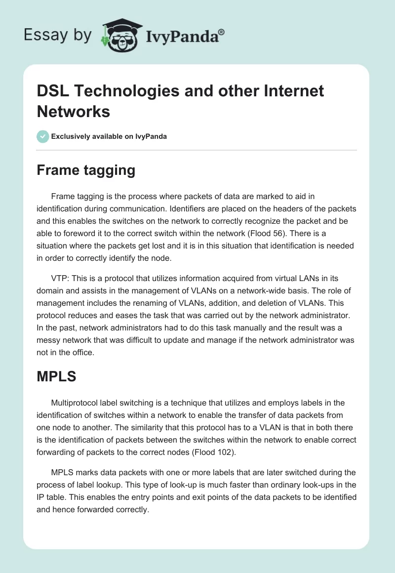 DSL Technologies and Other Internet Networks. Page 1