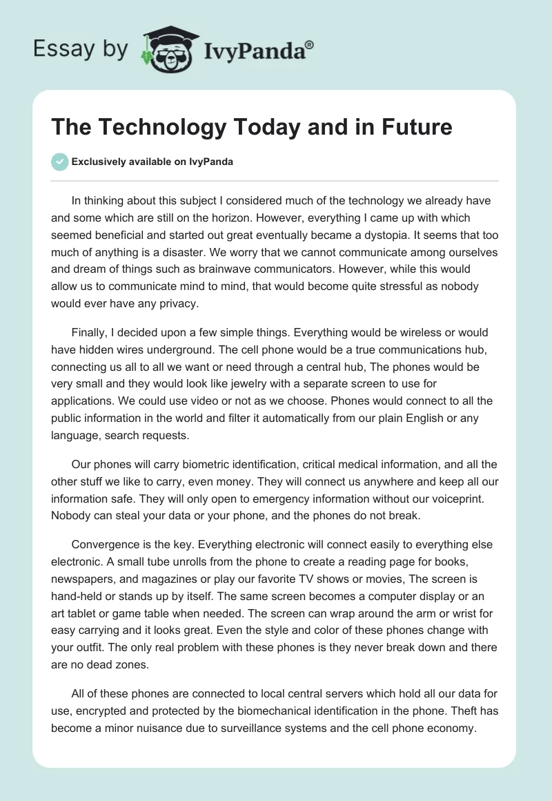 The Technology Today and in Future. Page 1