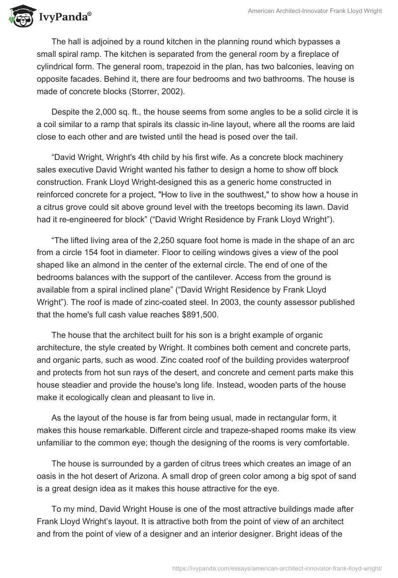 American Architect-Innovator Frank Lloyd Wright. Page 4