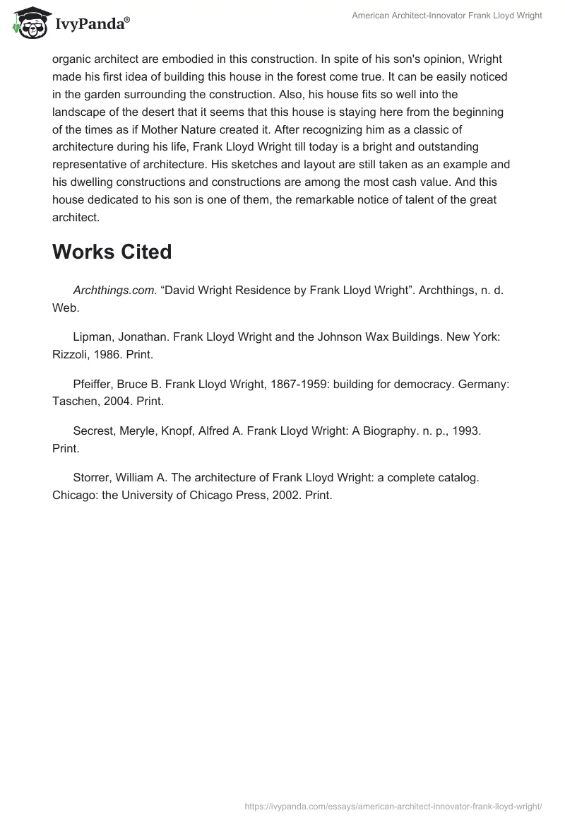 American Architect-Innovator Frank Lloyd Wright. Page 5