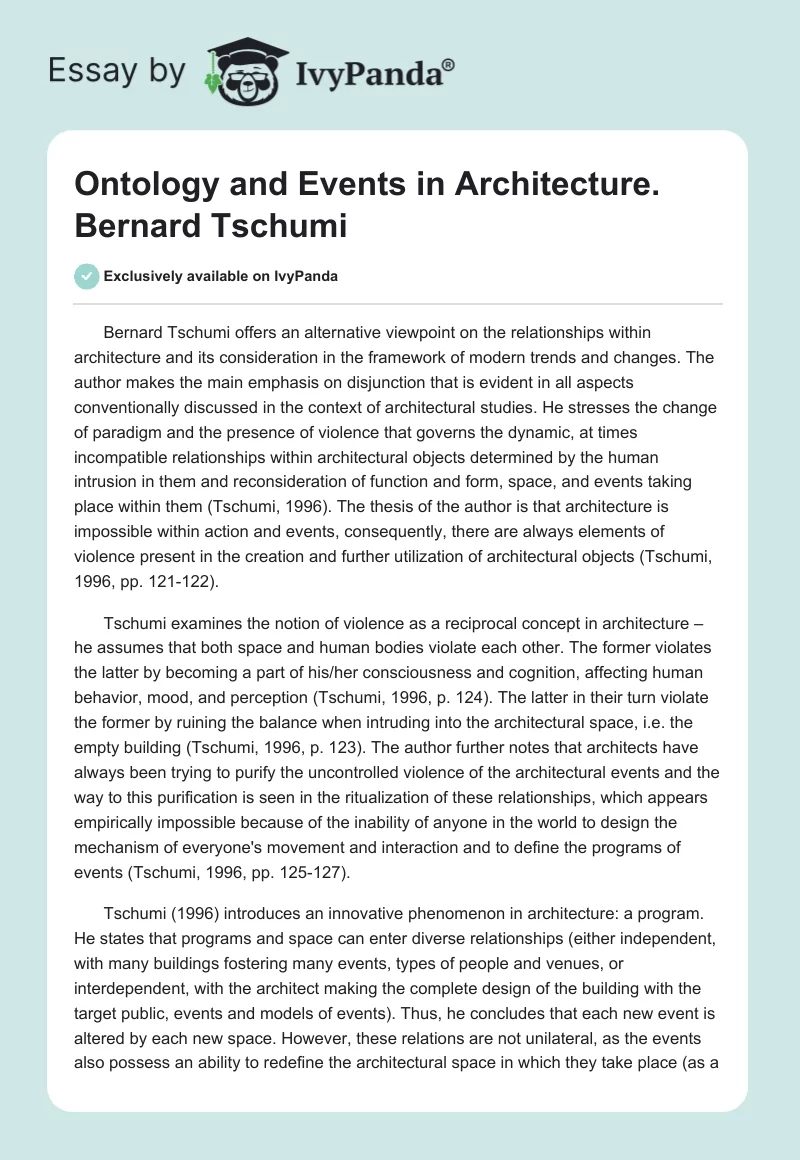 Ontology and Events in Architecture. Bernard Tschumi. Page 1
