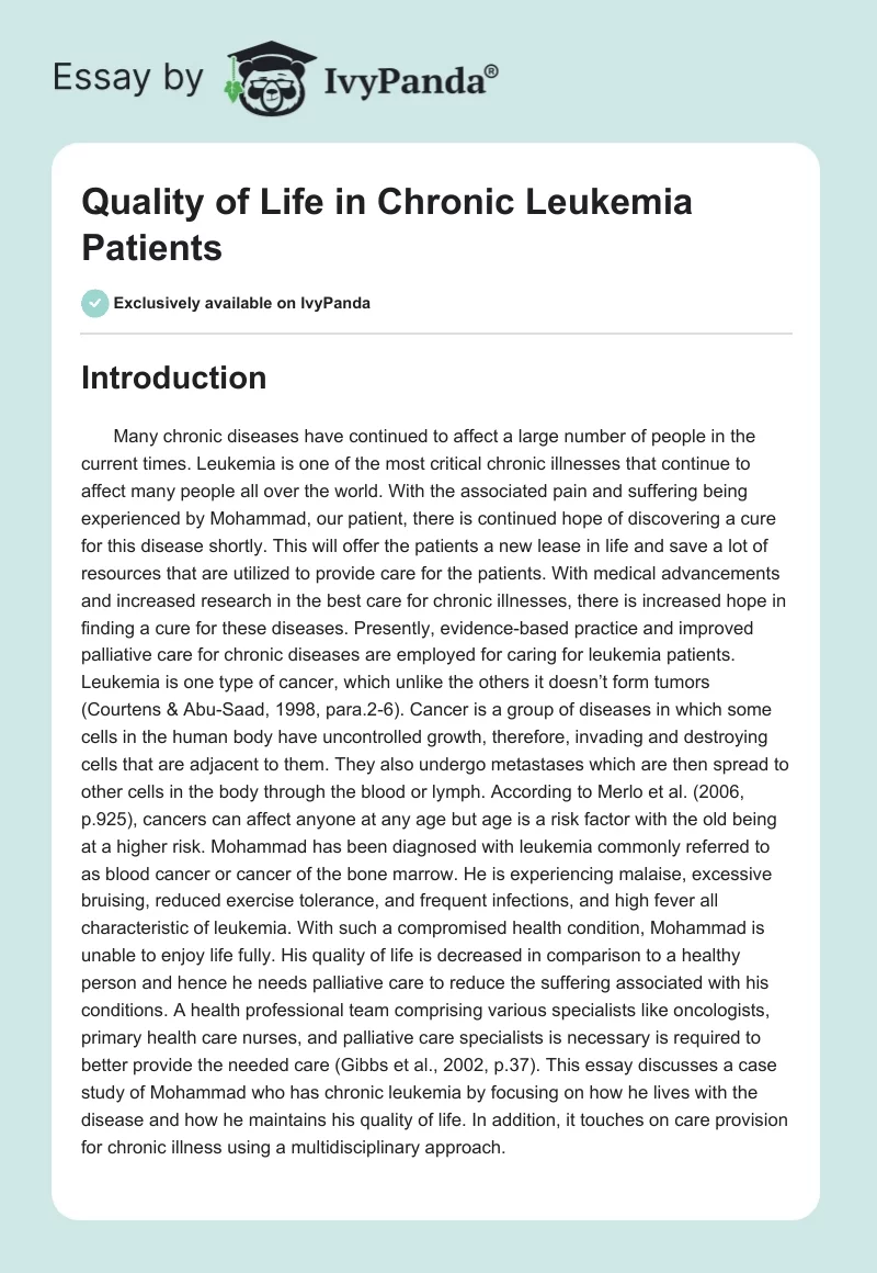 Quality of Life in Chronic Leukemia Patients. Page 1