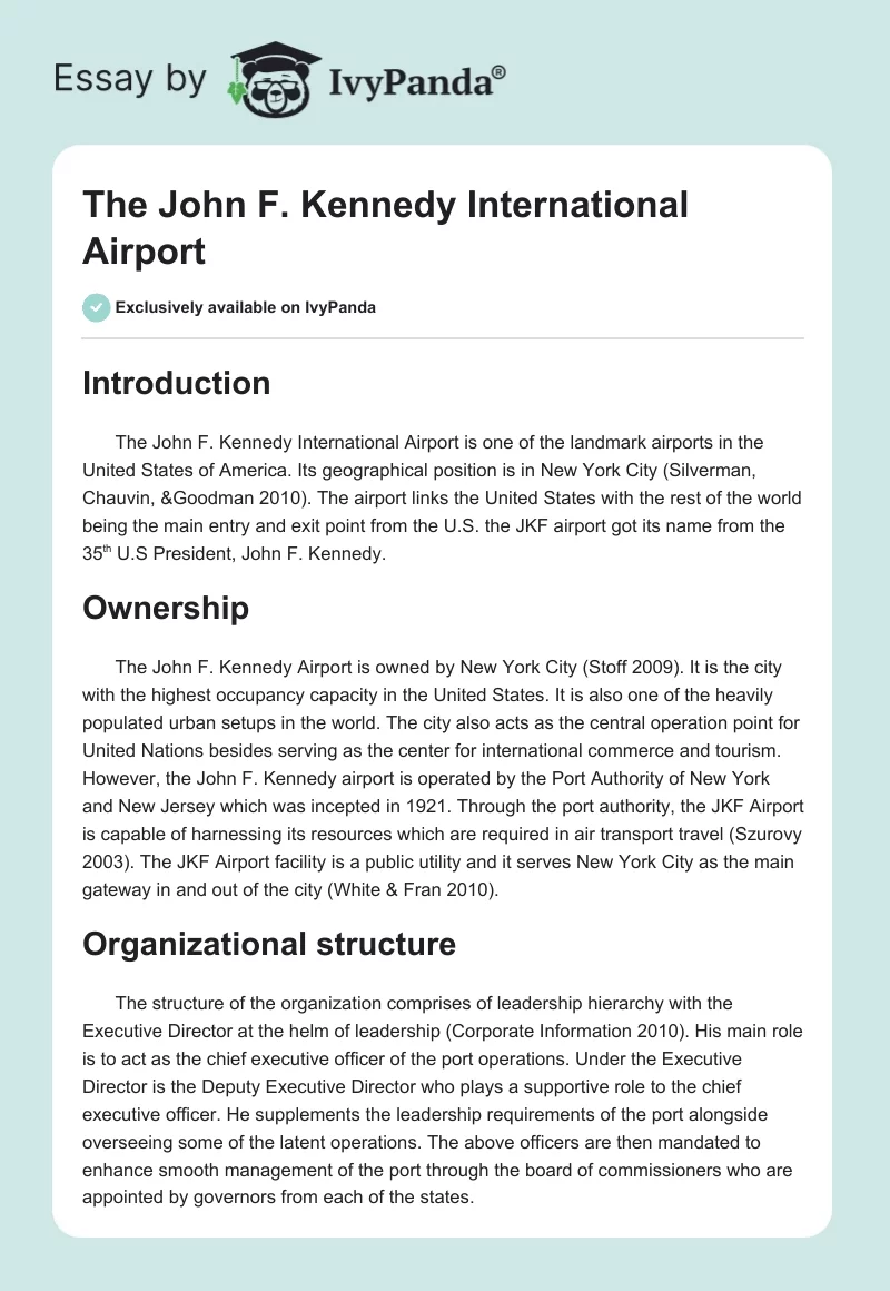 The John F. Kennedy International Airport. Page 1