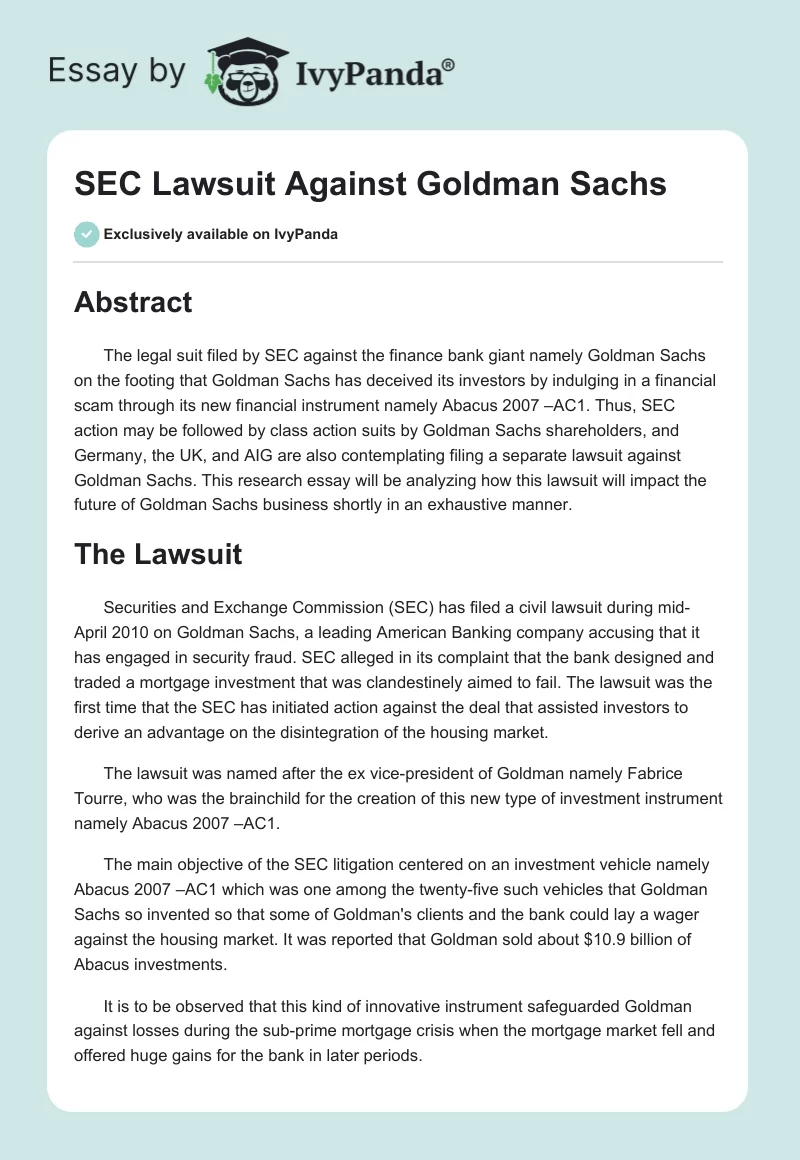 SEC Lawsuit Against Goldman Sachs. Page 1