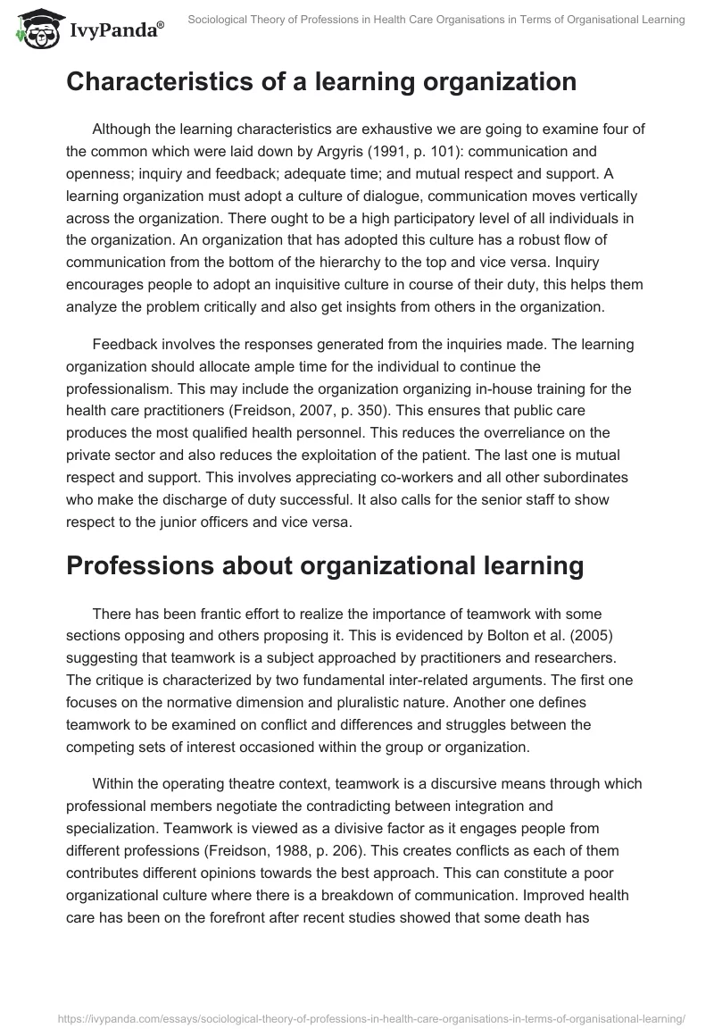 Sociological Theory of Professions in Health Care Organisations in Terms of Organisational Learning. Page 2