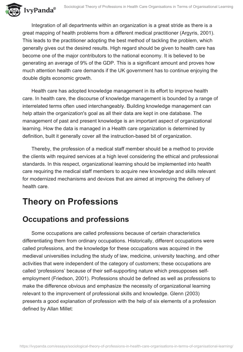 Sociological Theory of Professions in Health Care Organisations in Terms of Organisational Learning. Page 4