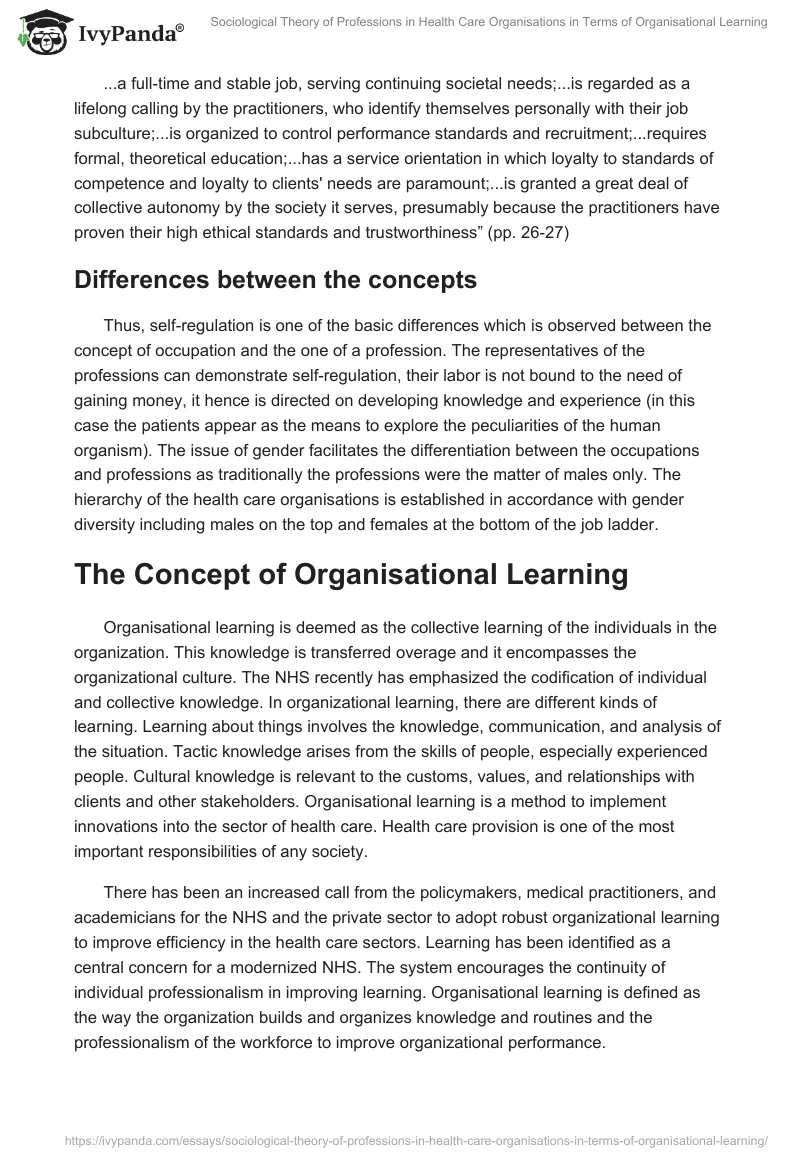 Sociological Theory of Professions in Health Care Organisations in Terms of Organisational Learning. Page 5