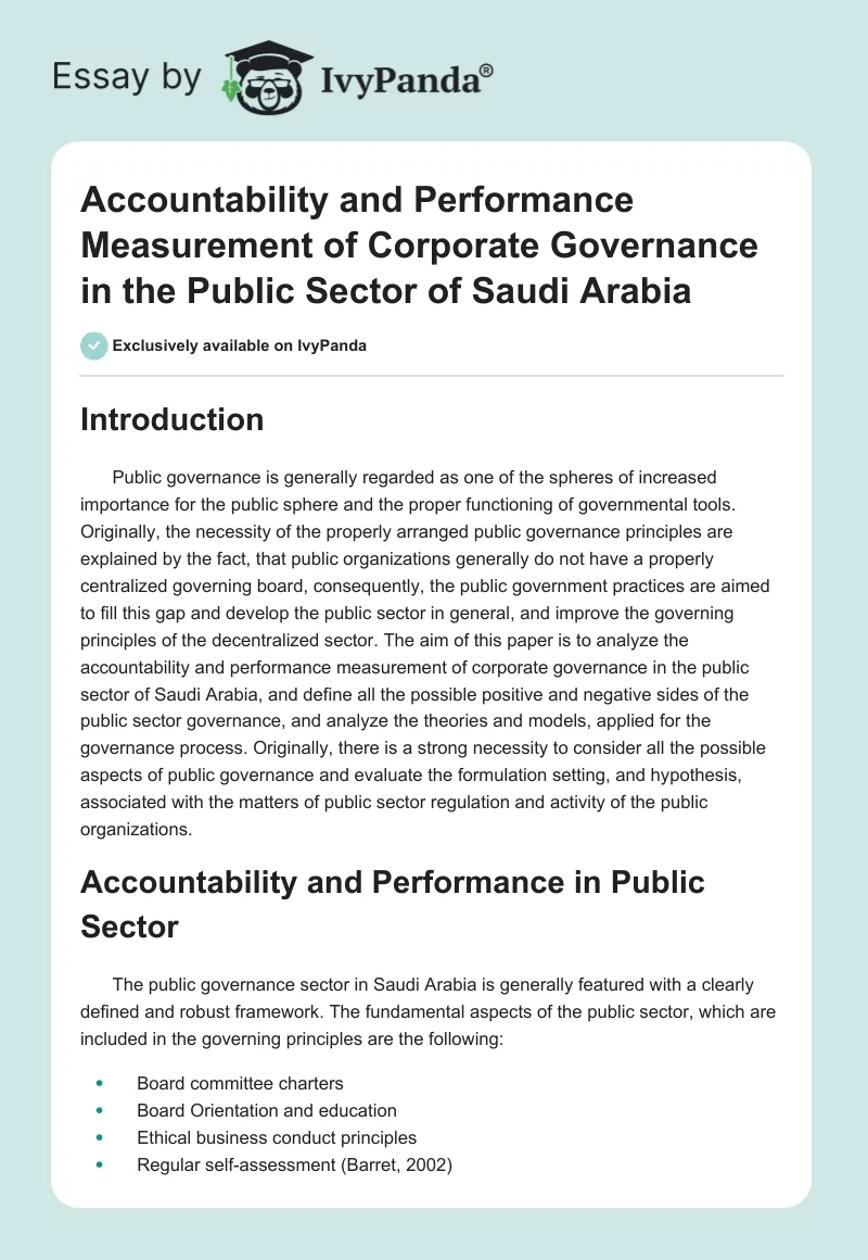 Accountability and Performance Measurement of Corporate Governance in the Public Sector of Saudi Arabia. Page 1