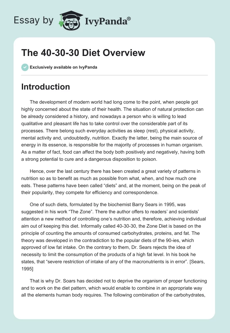 The 40-30-30 Diet Overview. Page 1