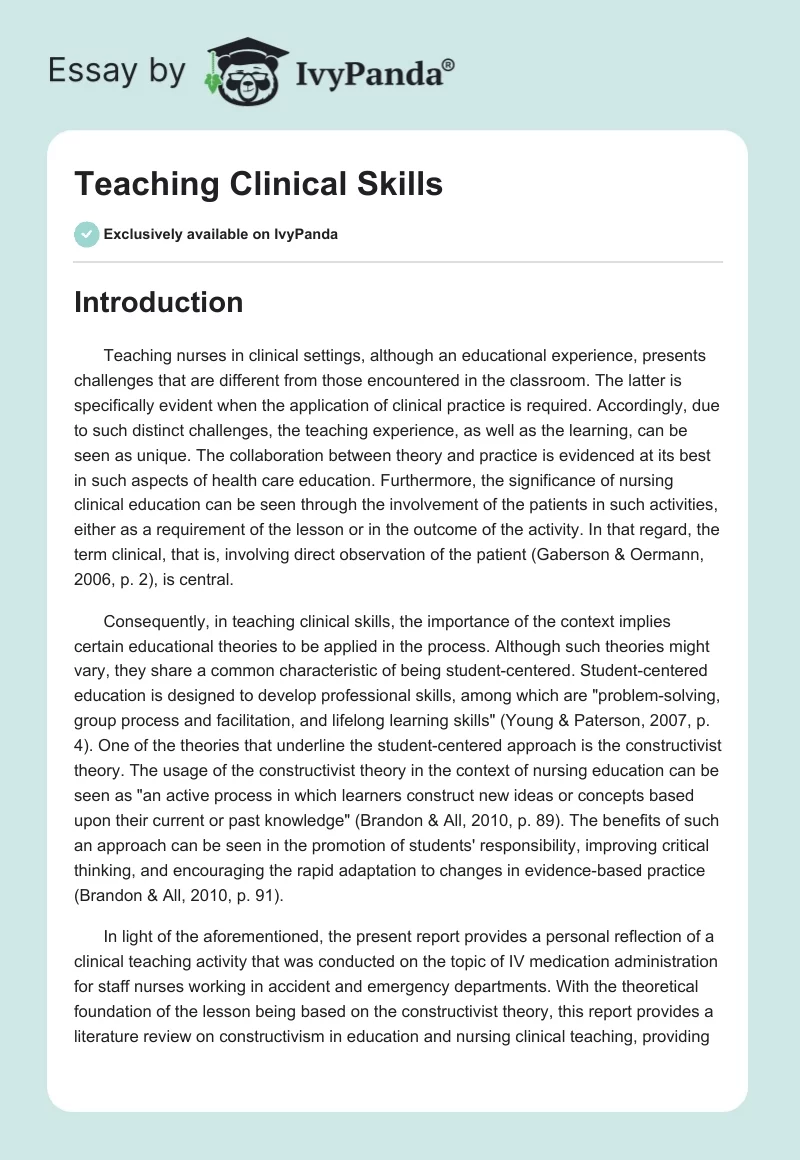 Teaching Clinical Skills. Page 1