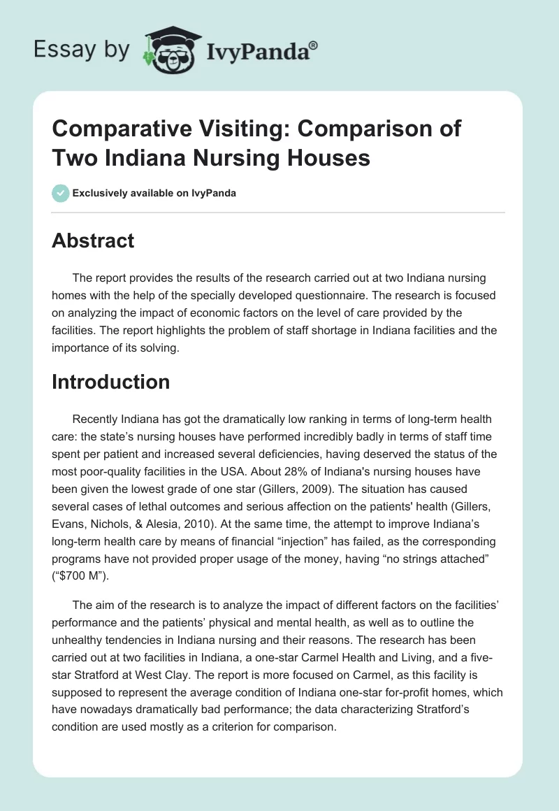 Comparative Visiting: Comparison of Two Indiana Nursing Houses. Page 1