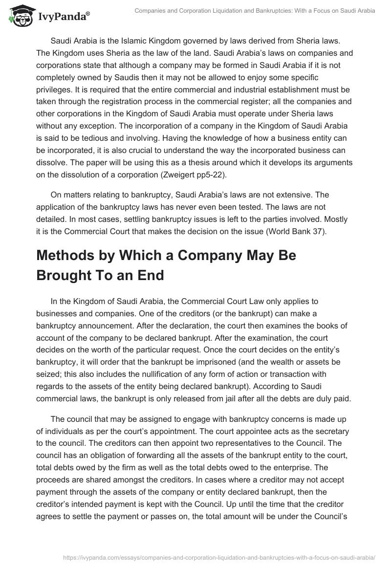 Companies and Corporation Liquidation and Bankruptcies: With a Focus on Saudi Arabia. Page 2