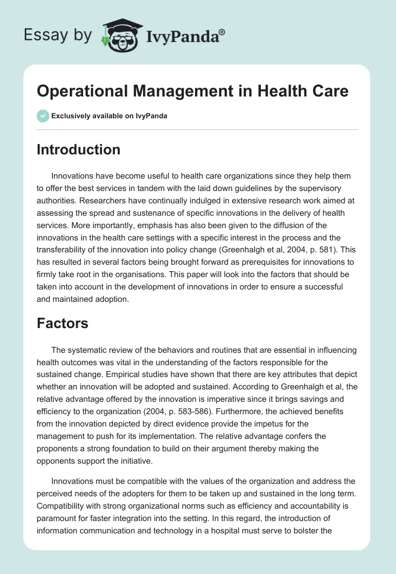 Operational Management in Health Care. Page 1