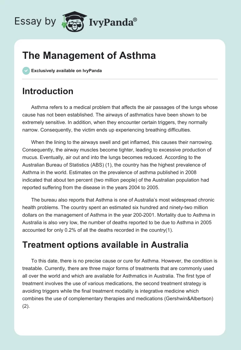 The Management of Asthma. Page 1