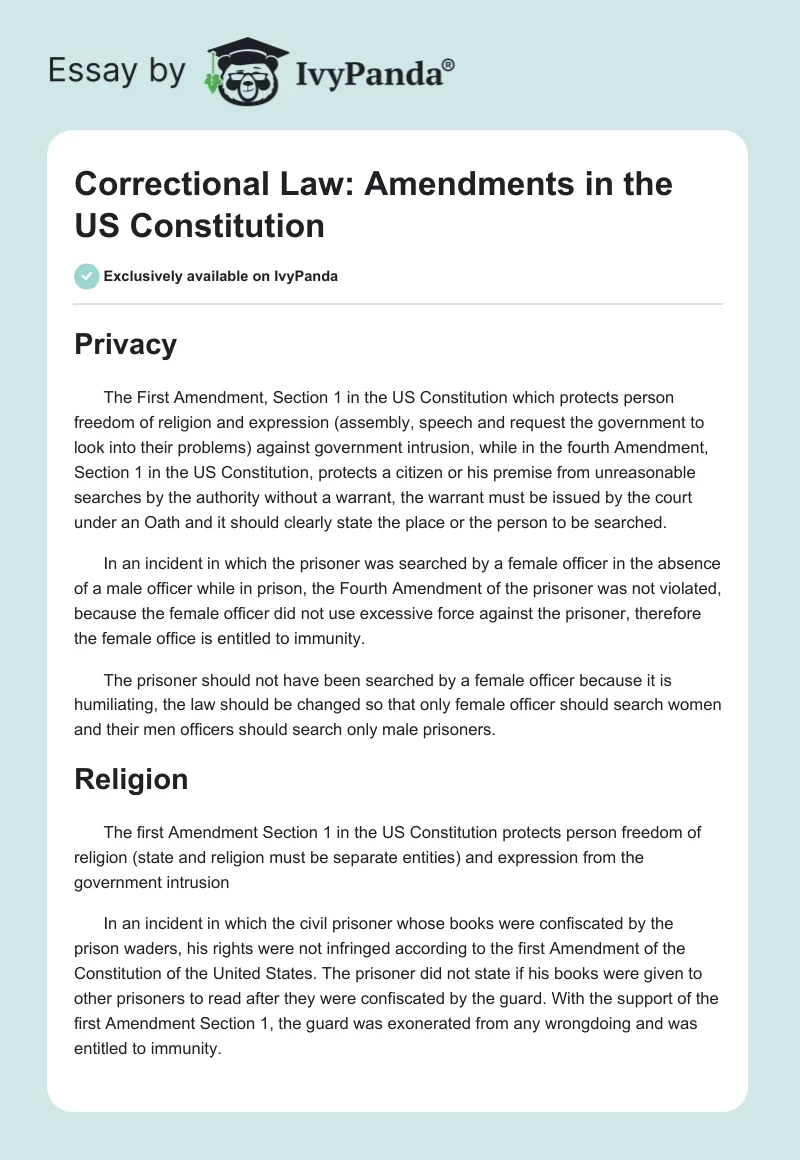 Correctional Law: Amendments in the US Constitution. Page 1