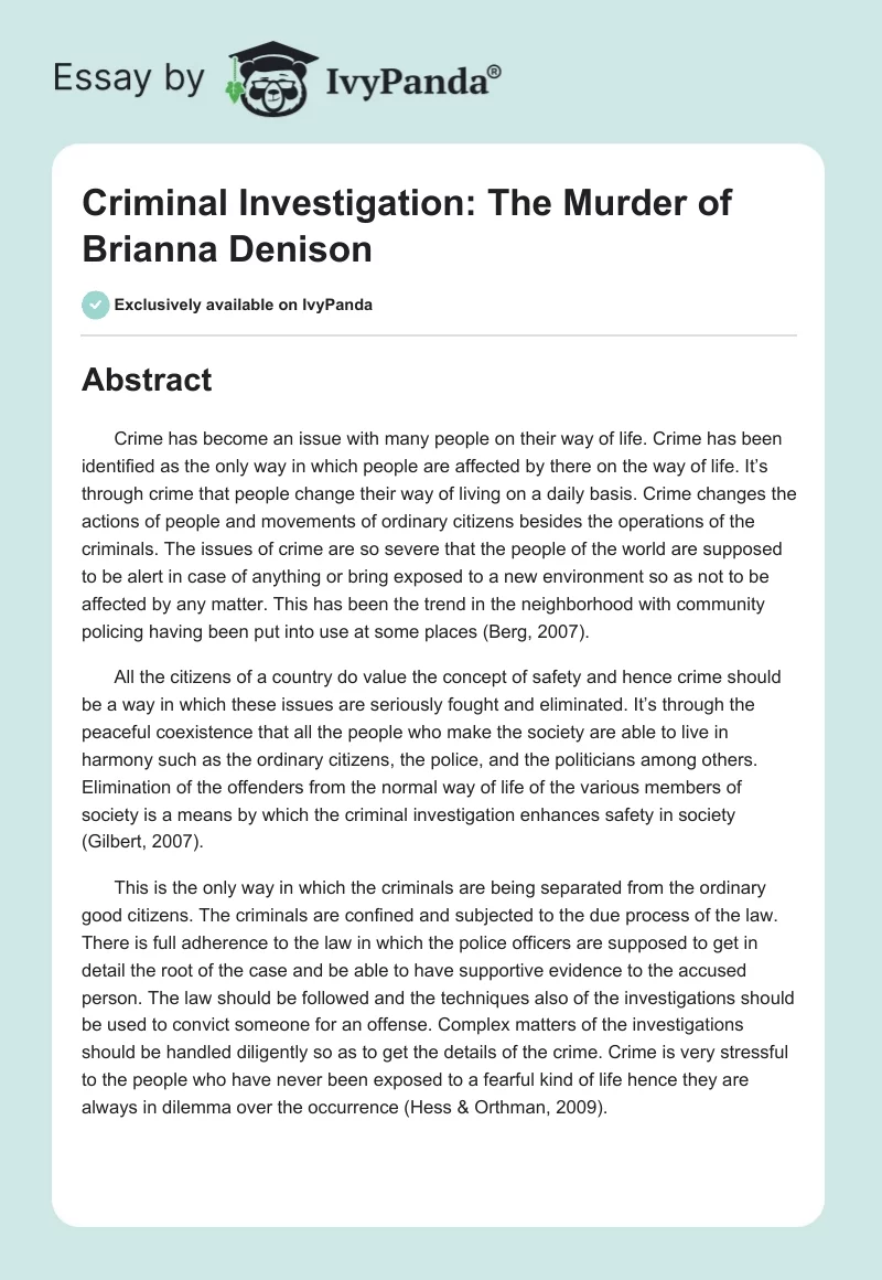 Criminal Investigation: The Murder of Brianna Denison. Page 1