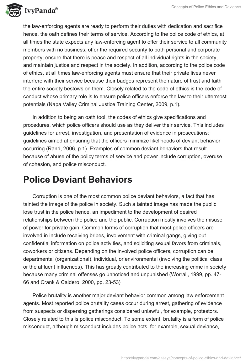 Concepts of Police Ethics and Deviance. Page 2