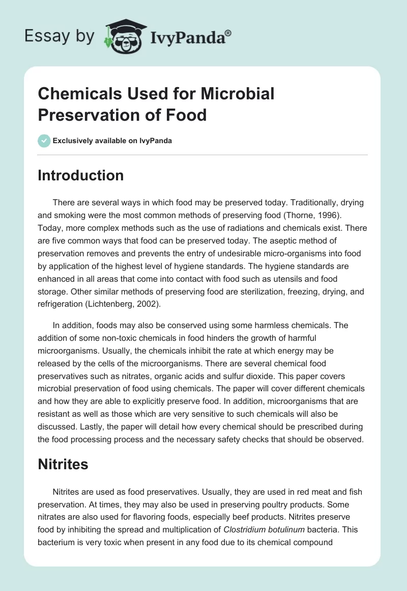 Chemicals Used for Microbial Preservation of Food. Page 1