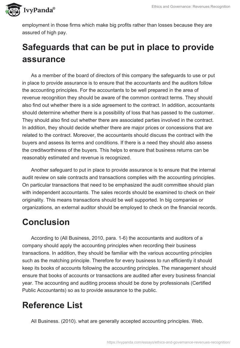 Ethics and Governance: Revenues Recognition. Page 3