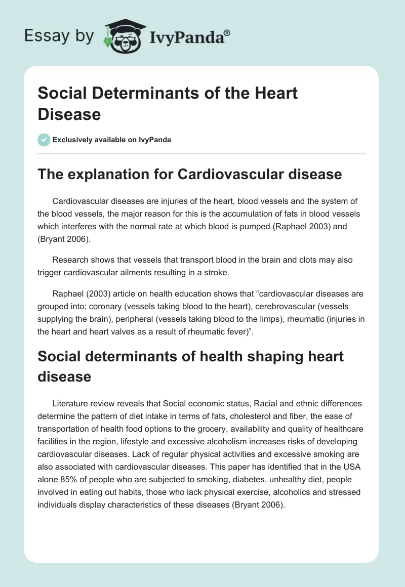 Social Determinants of the Heart Disease. Page 1