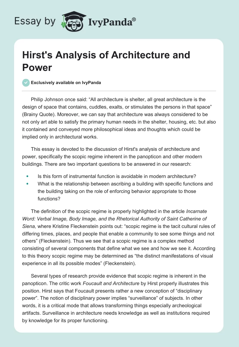 Hirst's Analysis of Architecture and Power. Page 1