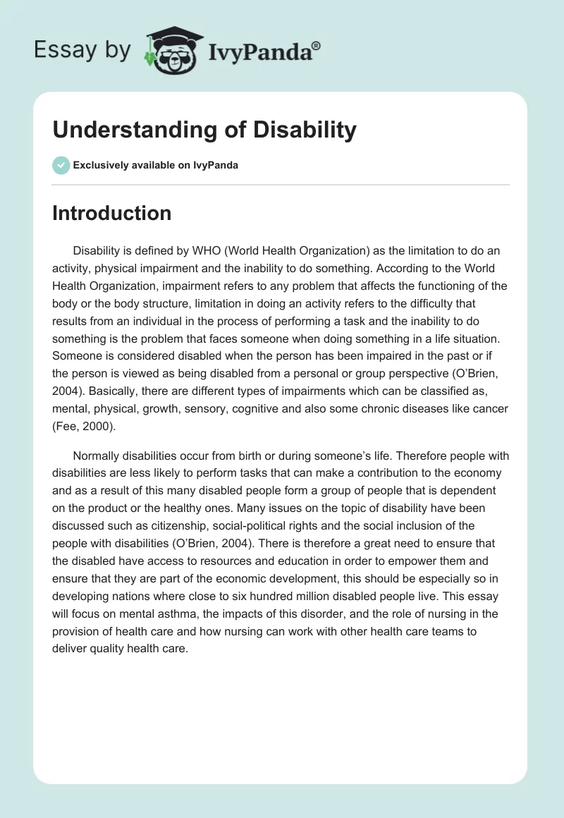 Understanding of Disability. Page 1