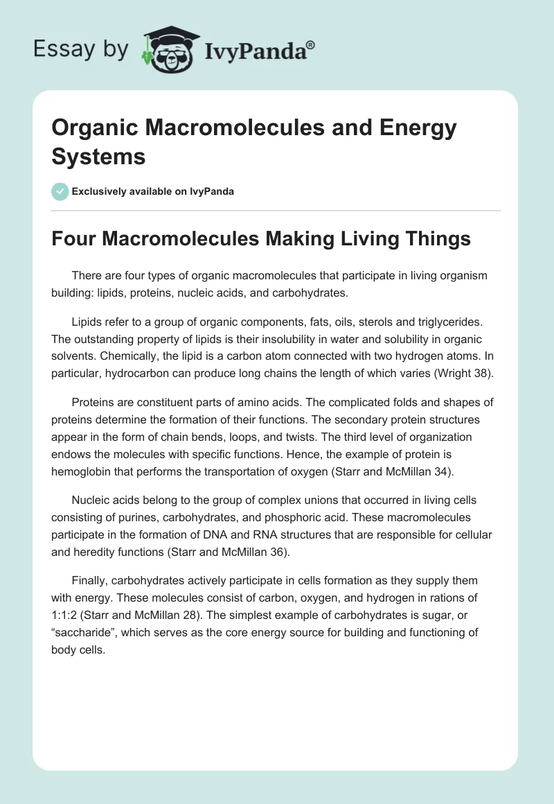 Organic Macromolecules and Energy Systems. Page 1