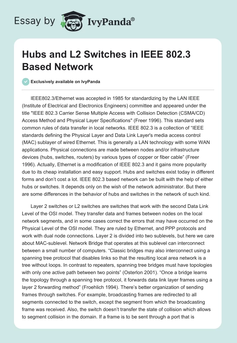 Hubs and L2 Switches in IEEE 802.3 Based Network. Page 1