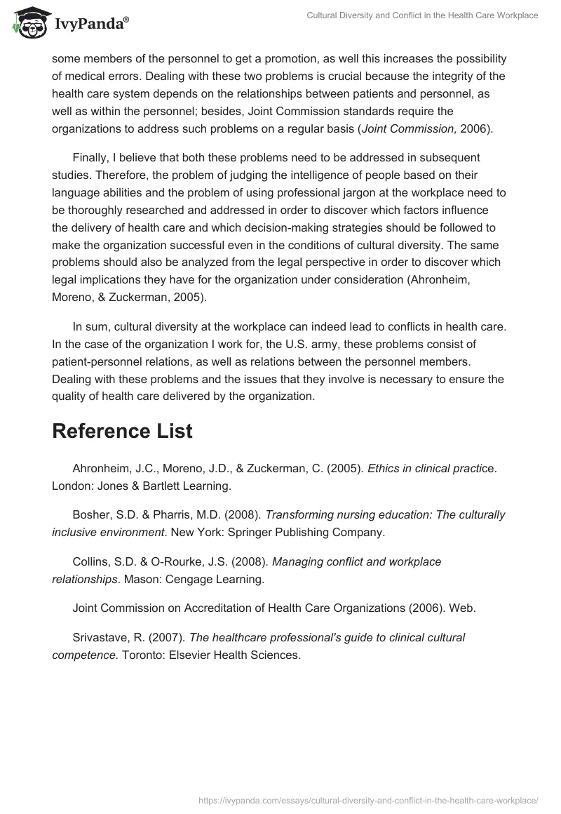 Cultural Diversity and Conflict in the Health Care Workplace. Page 2