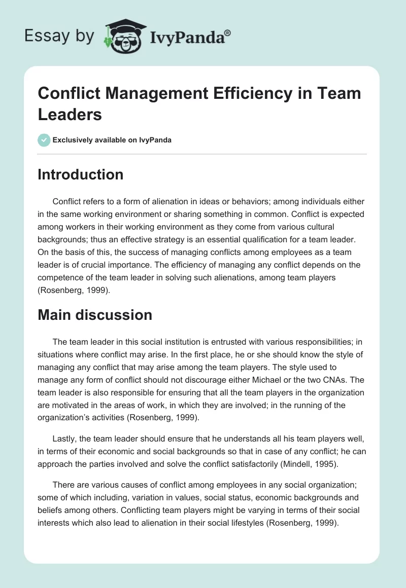 Conflict Management Efficiency in Team Leaders. Page 1