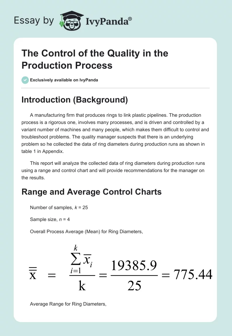 The Control of the Quality in the Production Process. Page 1