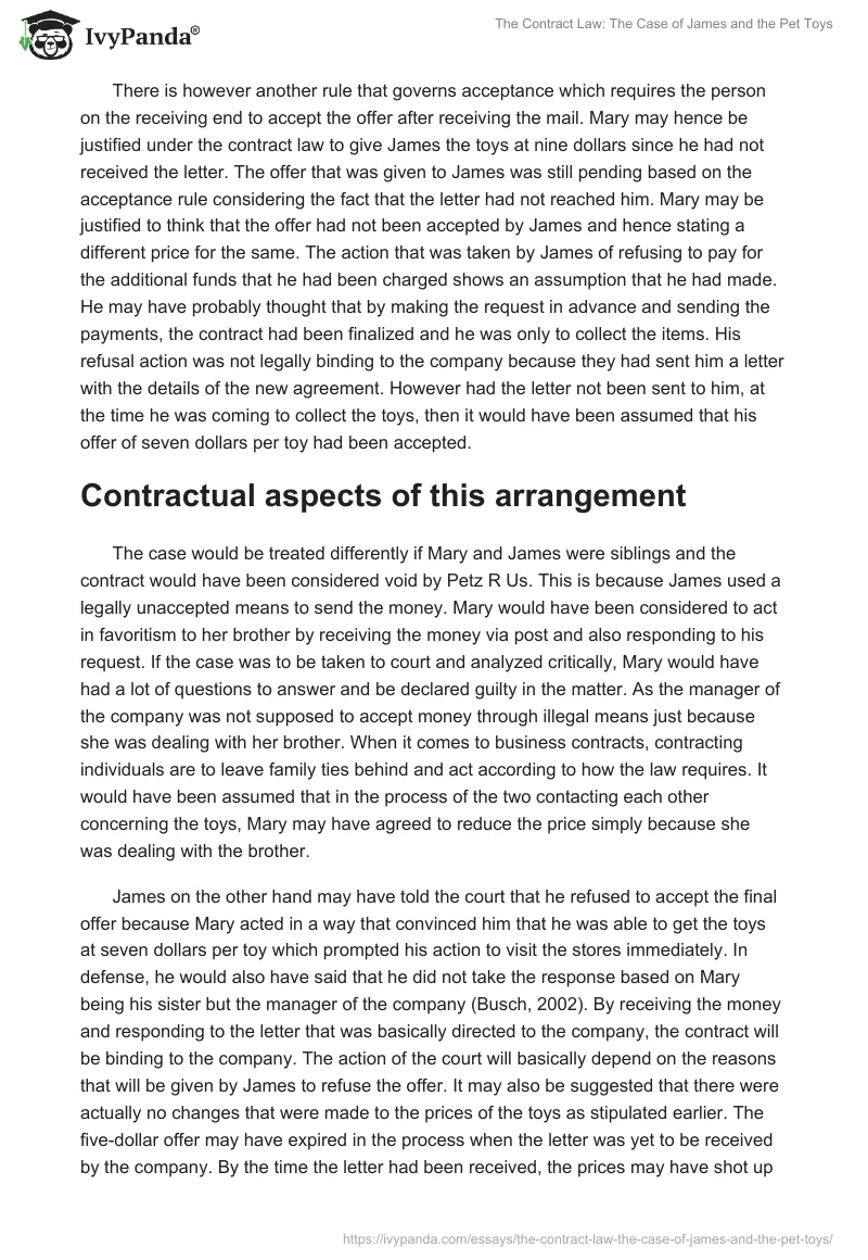 The Contract Law: The Case of James and the Pet Toys. Page 2