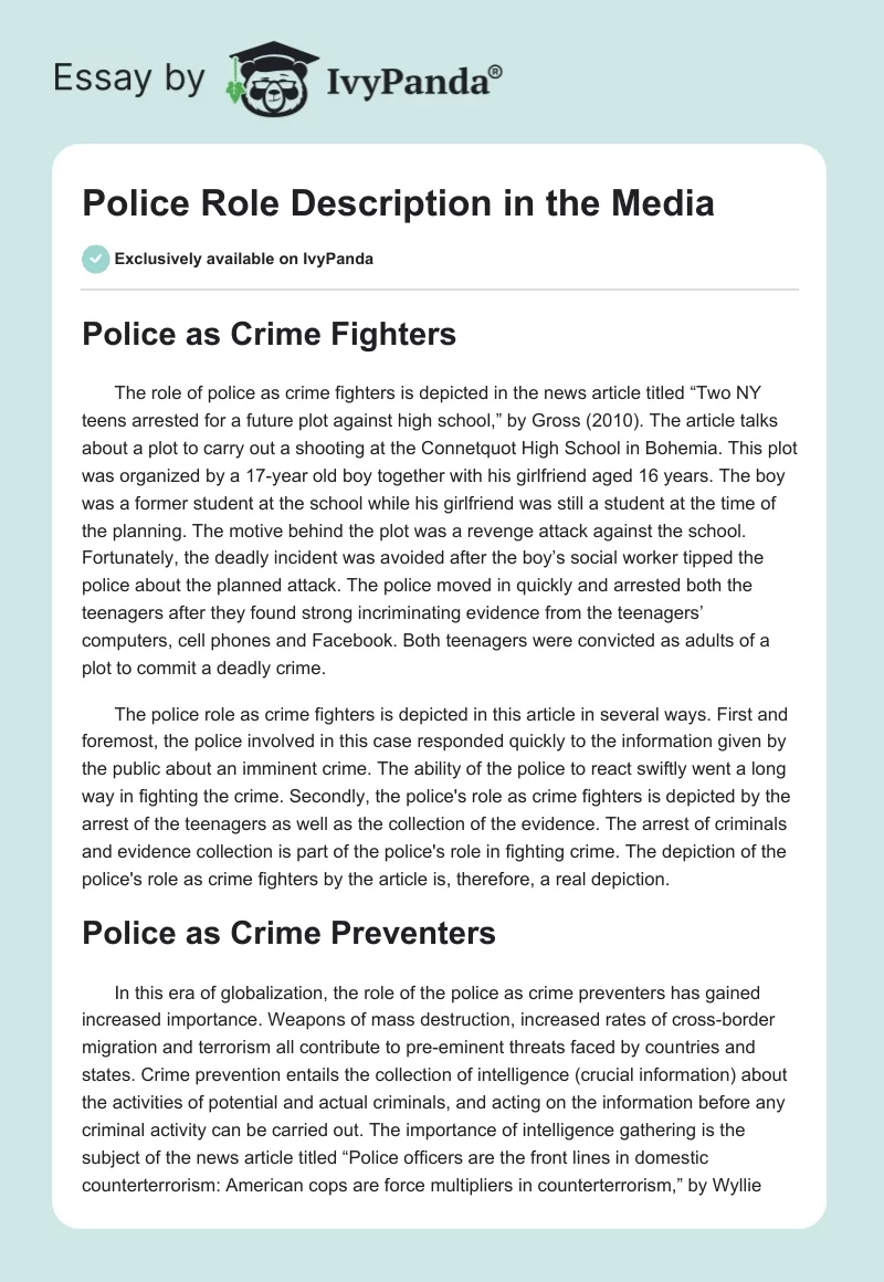 Police Role Description in the Media. Page 1