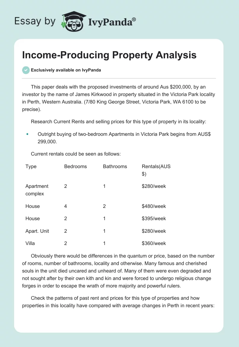 Income-Producing Property Analysis. Page 1