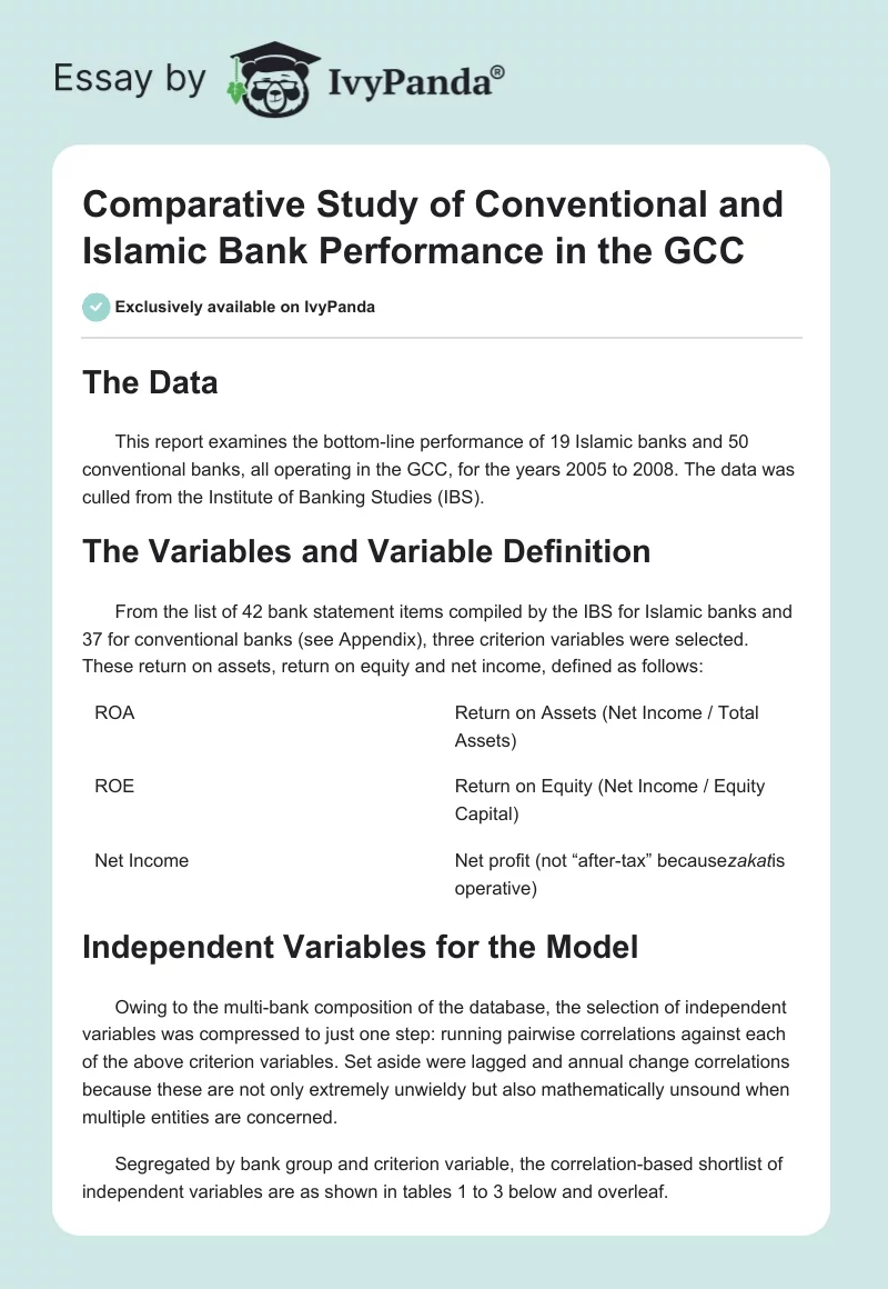 Comparative Study of Conventional and Islamic Bank Performance in the GCC. Page 1